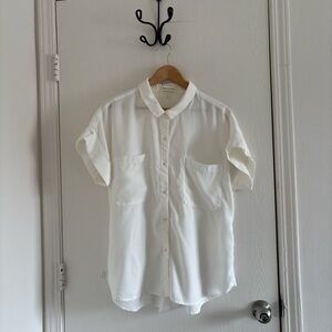 Cloth & Stone Women XL White Tencel Button Front Shirt Short Sleeve Soft Blouse